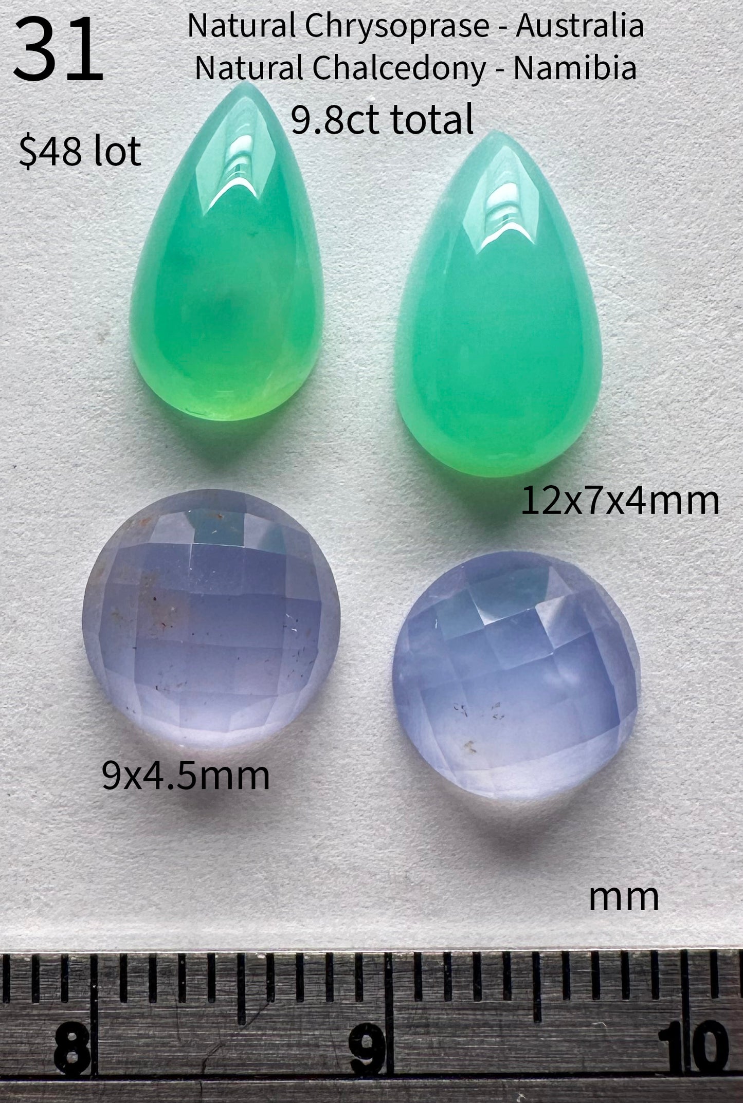 Chrysoprase - Natural - Australia - Chalcedony - Natural - Namibia - 9.8ct total
