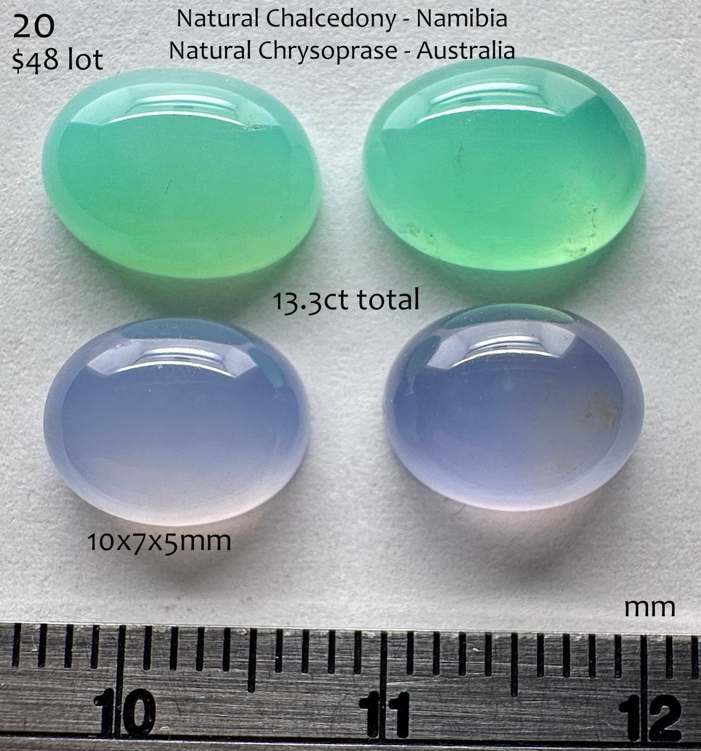 Chalcedony - Natural - Namibia - Chrysoprase - Natural - Australia - 13.3ct total