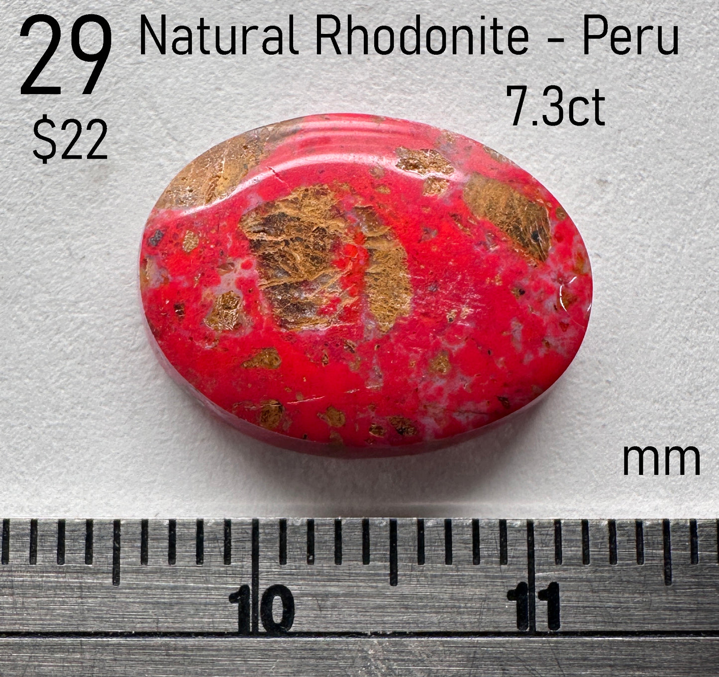 Rhodonite - Natural - Peru - 7.3ct