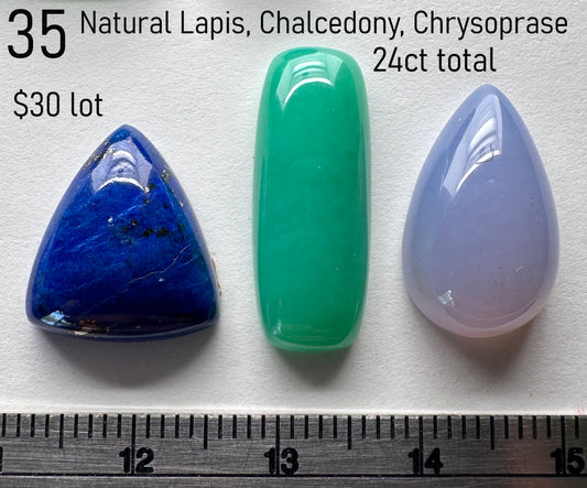 Chalcedony, Lapis,  Chrysoprase - Natural - Namibia, Afghanistan, Australia 24ct total