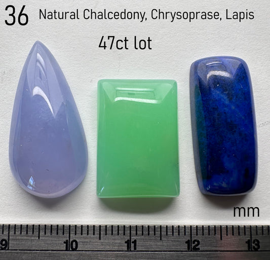Chalcedony, Lapis,  Chrysoprase - Natural - Namibia, Afghanistan, Australia 47ct total