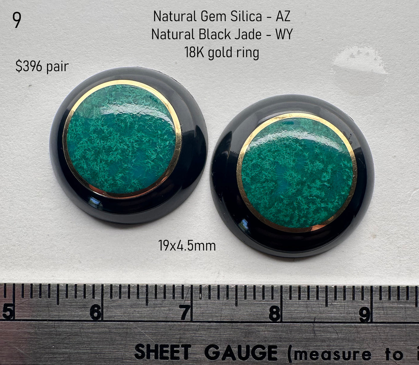Gem Silica - Black Jade - Natural - Namibia-Cananda - Cuff link cabs - 25ct total
