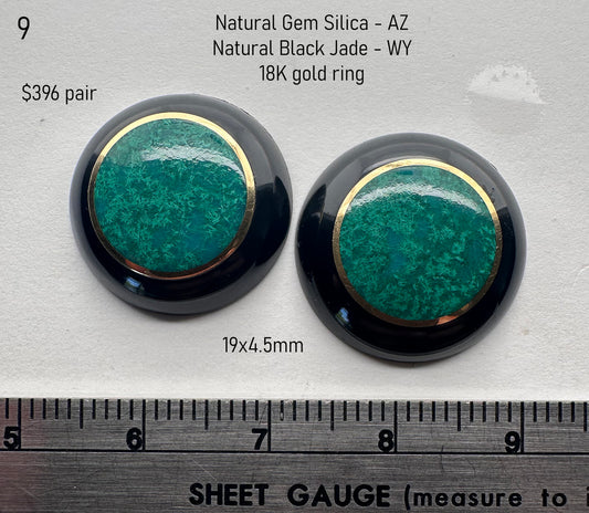 Gem Silica - Black Jade - Natural - Namibia-Cananda - Cuff link cabs - 25ct total